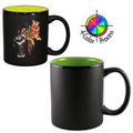 11 Oz. 2 Tone Satin Hilo C-Handle Mug - 4 Color Process (Black/Lime Green)
